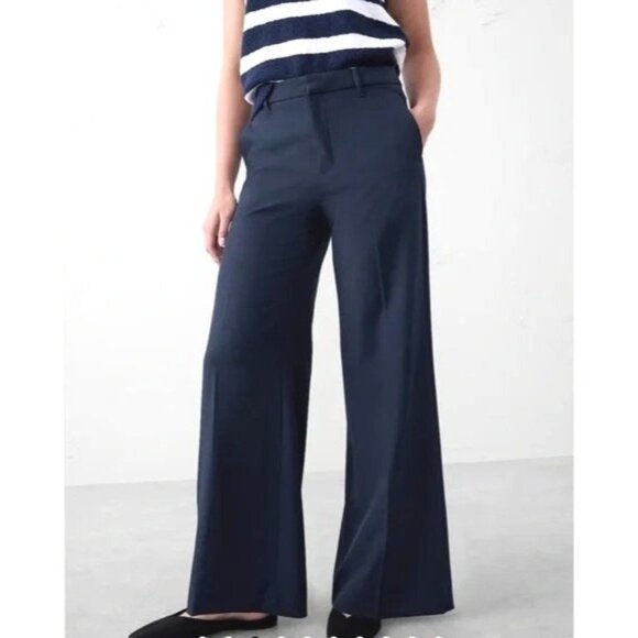Banana Republic Womens Wide-Leg Sculpted Trouser Navy Blue Pants Size 6 - Picture 1 of 15